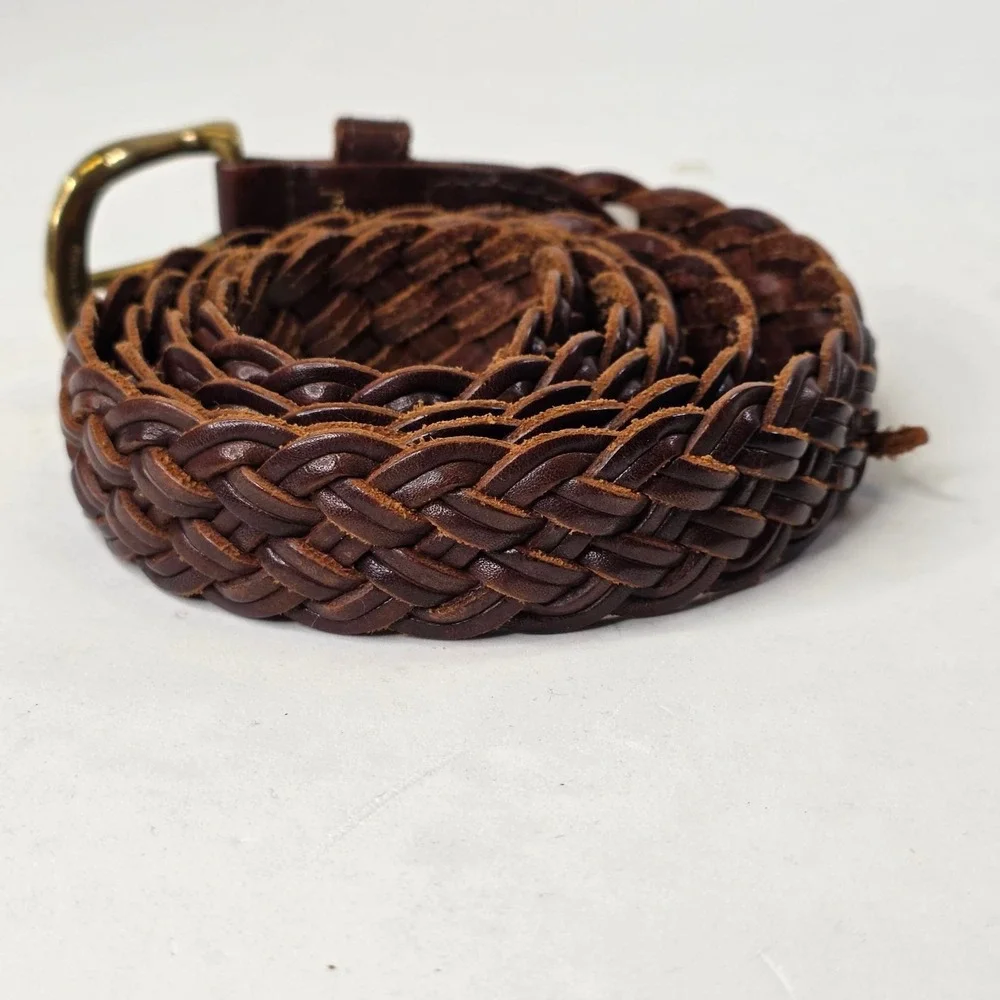 GreatLand Men's Braided Leather Belt Dark Brown Solid Brass Buckle 444-226 L